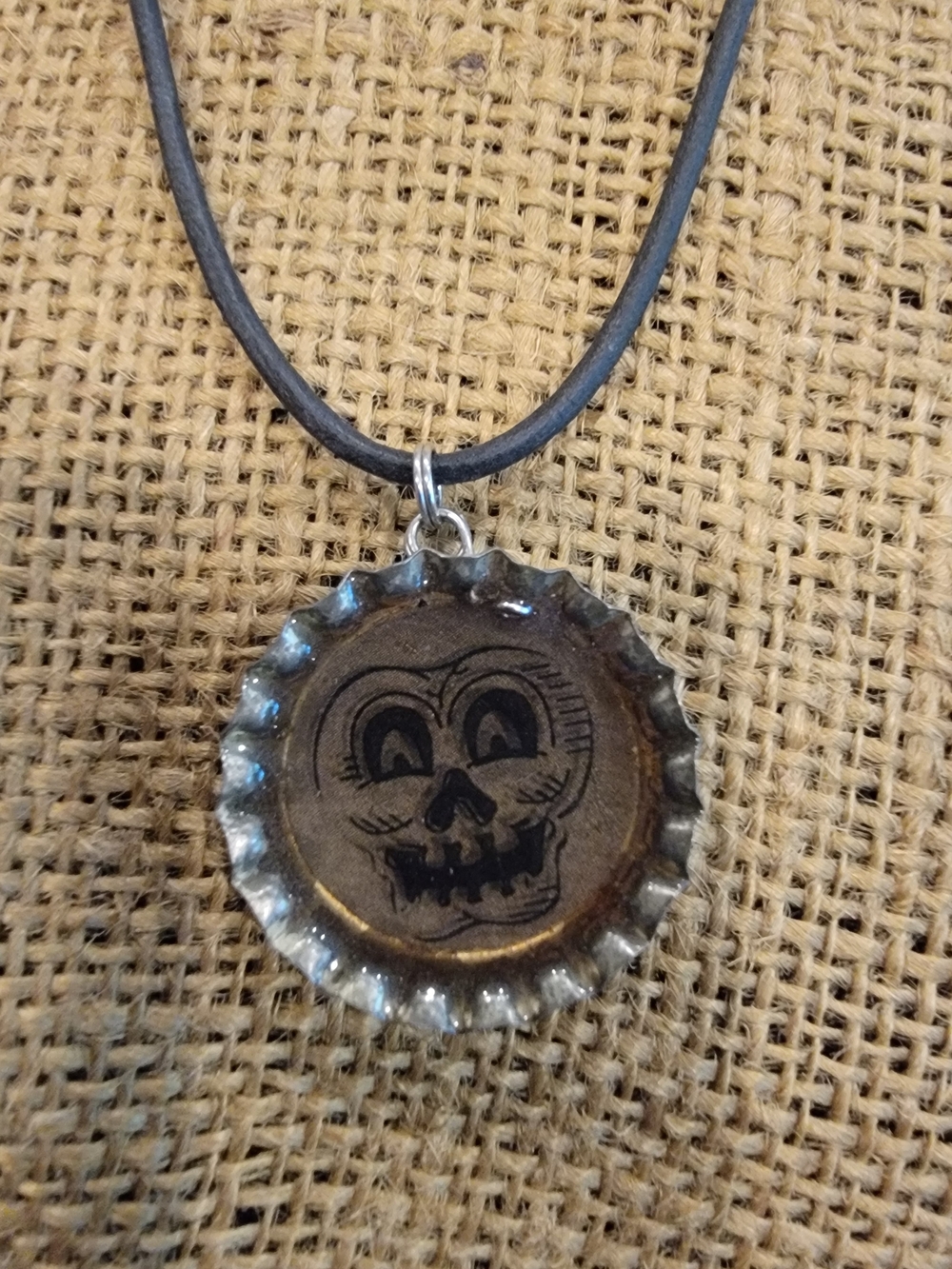 Halloween Vintage Skull Bottle Cap Pendant Necklace